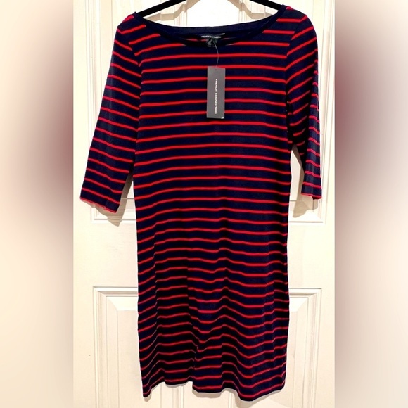 New! French Connection Susu Stripe Dress Navy Blue & Red T-Shirt Dress Size 10 - Picture 1 of 11